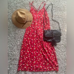 GAP Red Floral Midi Strap Dress, Size XS